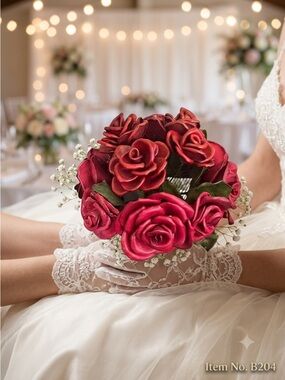 Elegant Red Rose Bridal Bouquet Accessory